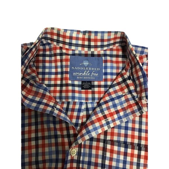 Saddlebred Plaid Button Down Short Sleeve‎ Shirt Men's Size Large - Picture 4 of 5